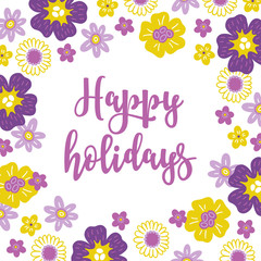 Floral greeting card with violet and yellow flowers