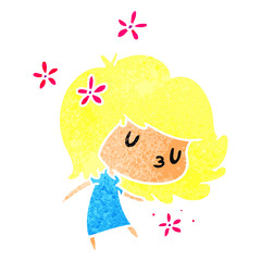retro cartoon of a cute kawaii girl