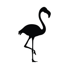 A black and white vector silhouette of a flamingo bird