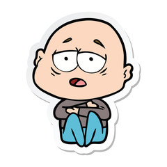 sticker of a cartoon tired bald man
