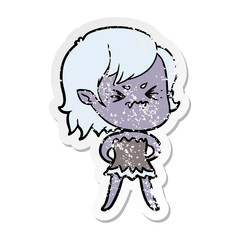 distressed sticker of a annoyed cartoon vampire girl