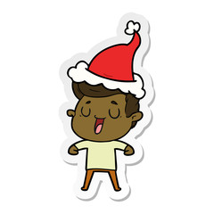 happy sticker cartoon of a man wearing santa hat