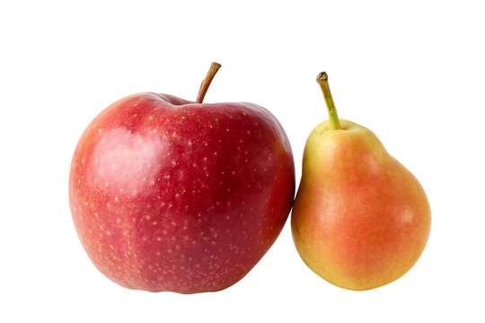 Red Apple Yellow Pear Fruits On White Clipping Path Included