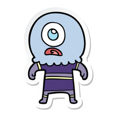 sticker of a cartoon cyclops alien spaceman