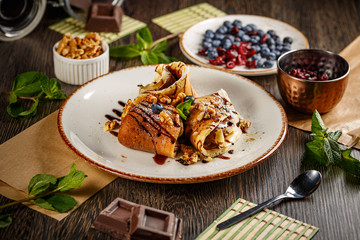 Pancakes with chocolate cream