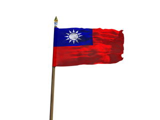 Taiwan flag Isolated Silk waving flag of Republic of China made transparent fabric with wooden flagpole golden spear on white background isolate real photo Flags of world countries 3d illustration