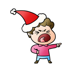 gradient cartoon of a furious man wearing santa hat