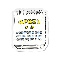 Fototapeta na wymiar retro distressed sticker of a cartoon calendar showing month of April