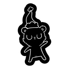 peaceful cartoon icon of a bear wearing santa hat