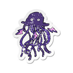retro distressed sticker of a cartoon octopus