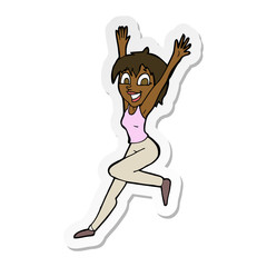 sticker of a cartoon excited woman