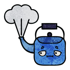 retro grunge texture cartoon steaming kettle