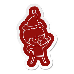 happy cartoon  sticker of a boy wearing santa hat