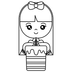 cute and little girl with sweet cake