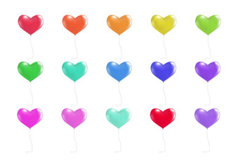 Plakat Colorful shiny balloon hearts vector illustration set.