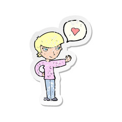 retro distressed sticker of a cartoon woman in love