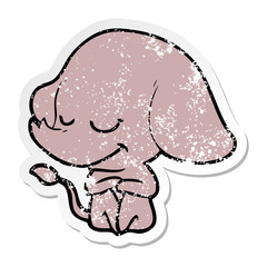 distressed sticker of a cartoon smiling elephant