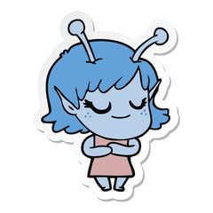 sticker of a smiling alien girl cartoon