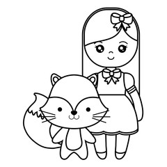 cute and little fox with girl