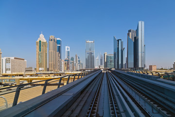 Fototapeta na wymiar View of Dubai with subway and skyscrapers