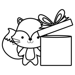cute and little fox with gift