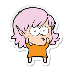 sticker of a cartoon elf girl staring
