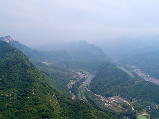 Mountain slope aerial view, landscape of Simatai mountain located in Miyun, Beijing, China. 