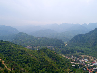 Mountain slope aerial view, landscape of Simatai mountain located in Miyun, Beijing, China. 