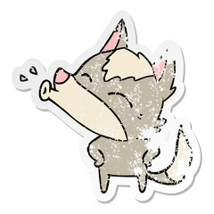 distressed sticker of a howling wolf cartoon