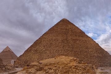 The giza plateau in the sahara desert. great pyramids in Cairo	