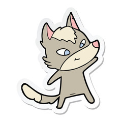 sticker of a friendly cartoon wolf