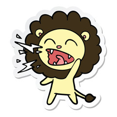 sticker of a cartoon roaring lion