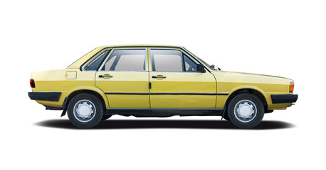 Fototapeta na wymiar Classic yellow German family car isolated on white