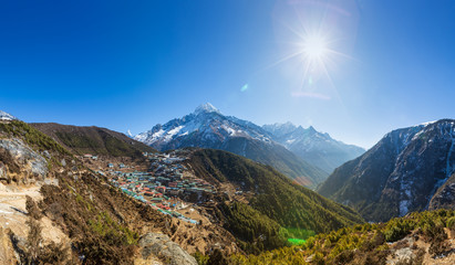 Naklejka premium Panorama view of Namche Bazaar. Nepal. Everest trekking.
