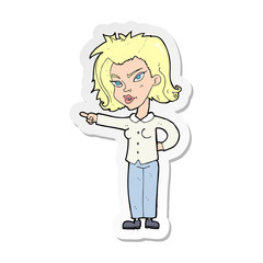 sticker of a cartoon woman pointing
