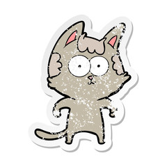 distressed sticker of a happy cartoon cat