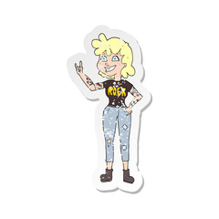 retro distressed sticker of a cartoon rock girl