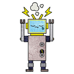 retro grunge texture cartoon crying robot