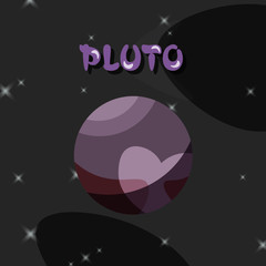 Colorful cartoon planet Pluto isolated on space background. Vector flat illustartion.