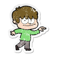 distressed sticker of a happy cartoon man