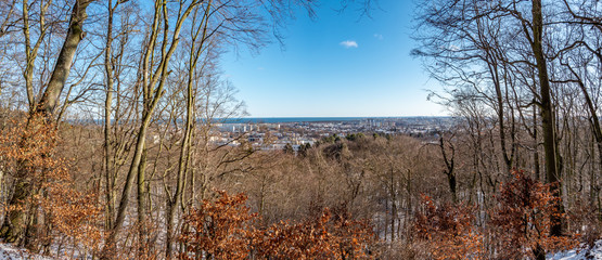Panoramic, high resolution view of Gdansk, Oliwa district, town in Poland,  with sea in the background