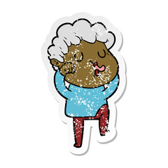 distressed sticker of a cartoon man singing