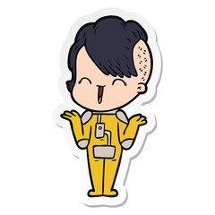 sticker of a cartoon happy hipster girl