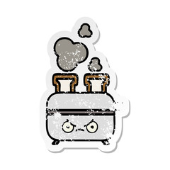 distressed sticker of a cute cartoon of a toaster