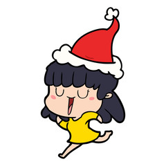 line drawing of a woman wearing santa hat