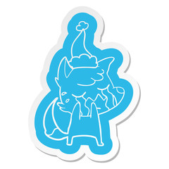 crying fox cartoon  sticker of a wearing santa hat