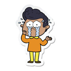 sticker of a cartoon worried crying man