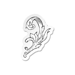 retro distressed sticker of a traditional hand drawn floral swirl