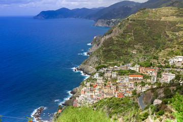 Naklejka premium Riomaggiore, view from the top. Cinque Terre National Park, Liguria Italy Europe