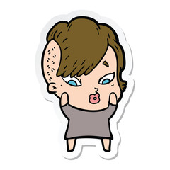 sticker of a cartoon surprised girl